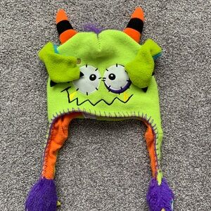Vibrant Monster Knit Hat with Horns